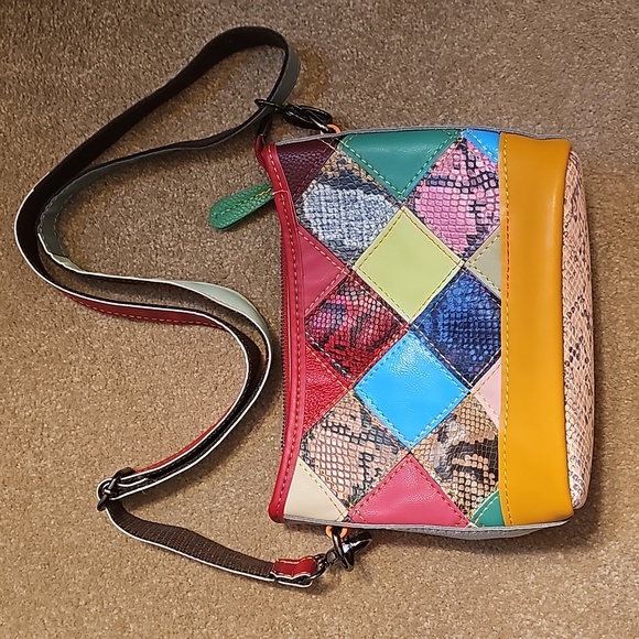 Womens Fashion Crossbody Bag Random Color Patchwork Shoulder Bag Leather Fabric - Picture 10 of 11